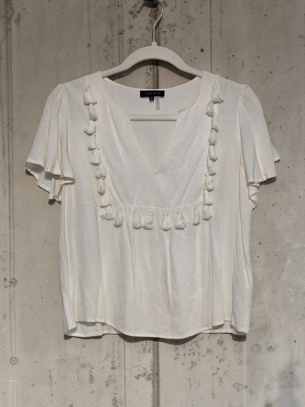 White Tassel V-Neck Women's Top